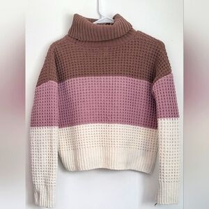 Hippie Rose, brown and white Colorblock Turtleneck Sweater. S"